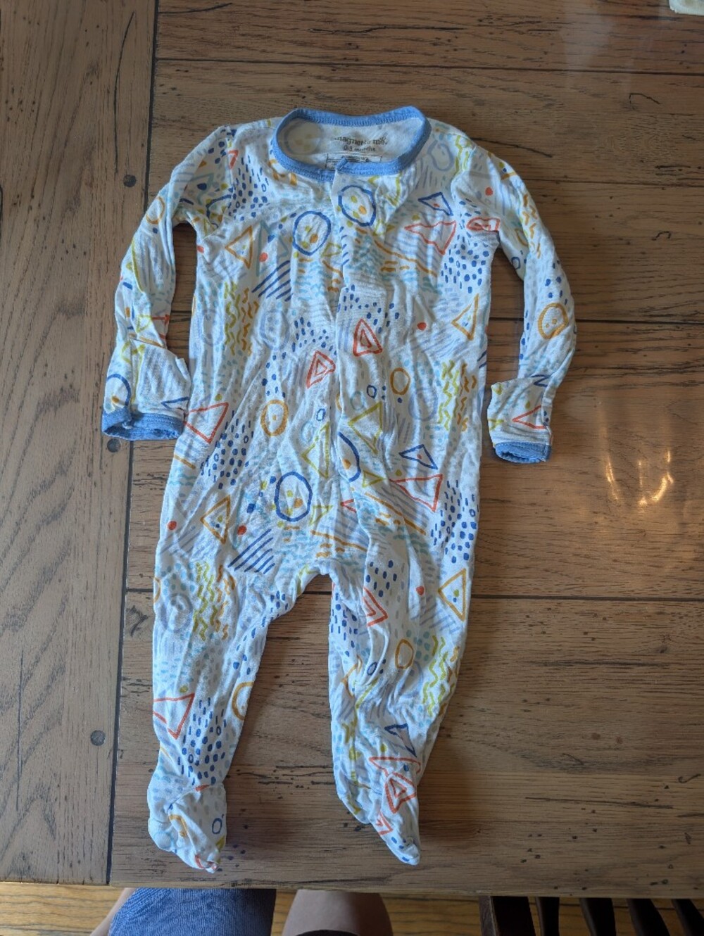 Magnetic Me Modal 0-3 Month Footed Pajamas in White with Blue, Yellow & Orange